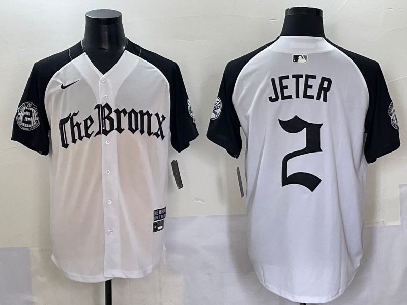 Men 2025 New York Yankees #2 Jeter White black Five generations Joint Name Nike MLB Jersey style 54